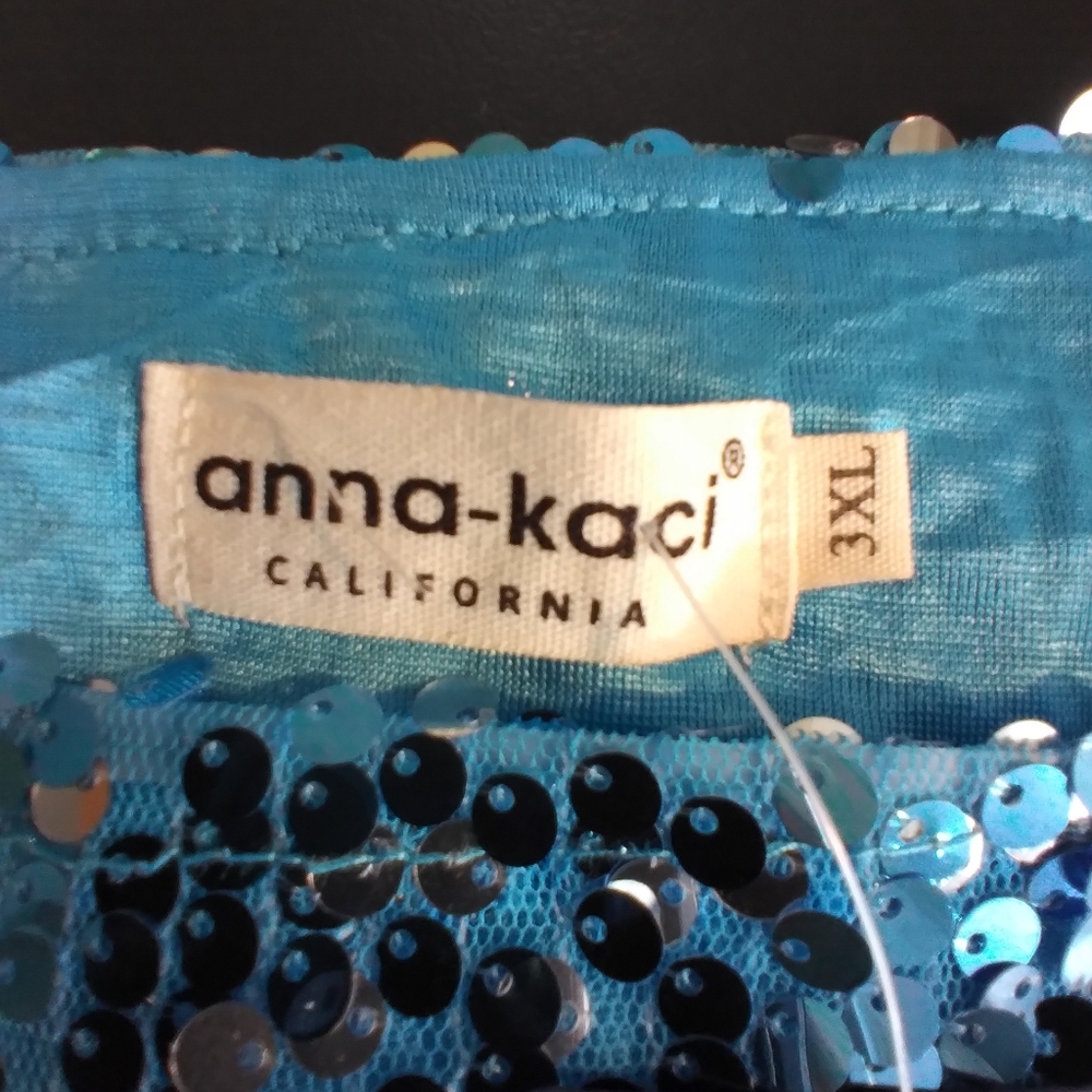 NWT Anna Kaci Blue Sequinned Sparkle & Shine Womens Top Size 3X Mobwife Glam - Picture 9 of 11
